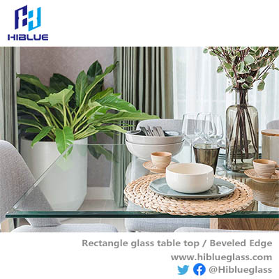 Rectangle tempered glass table beveled top